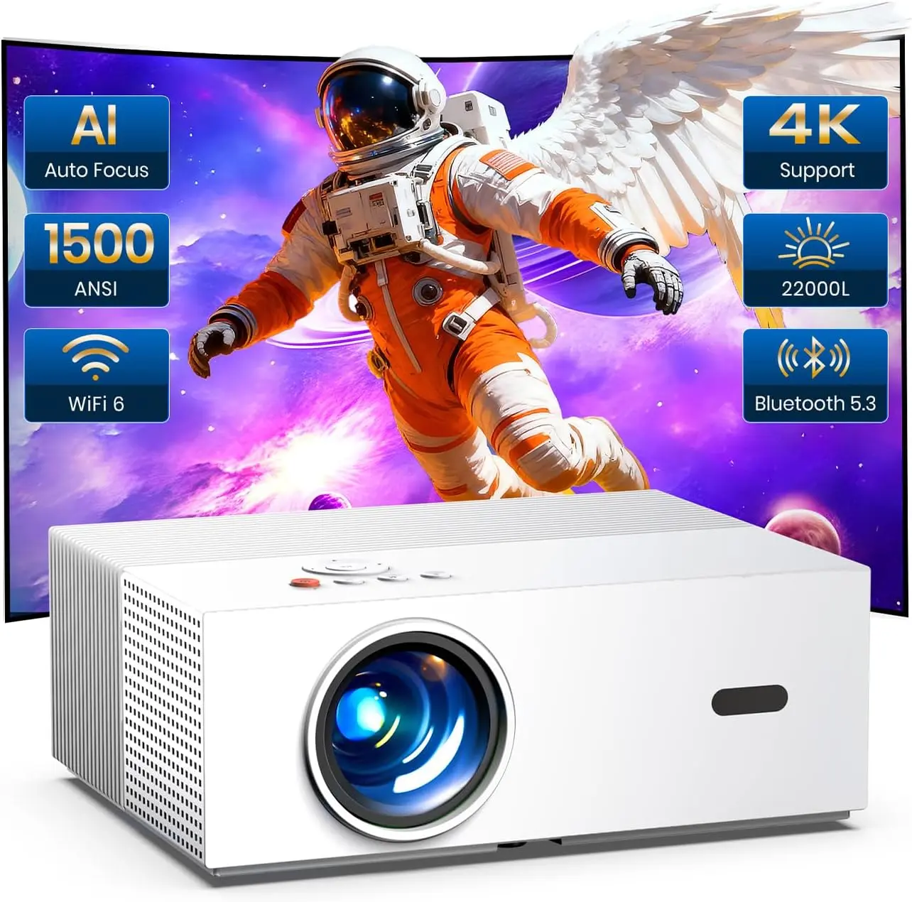 [Auto Focus & High Brightness] JOWLURK M8 Outdoor Projector with WiFi and Bluetooth, Native 1080P Movie Projector, 4K Support, 300L Auto Keystone & 50% Zoom, Projector Compatible with iOS/Android (sliver)