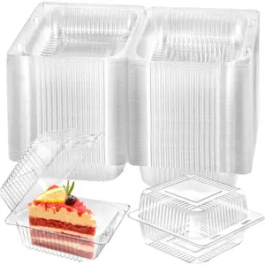 100 Pack Plastic Clamshell  Containers, Clear Square Cake Slice Containers with Hinged , Disposable To Go Boxes for Mini Cake, Salad, Sandwich, Dessert, Cookie