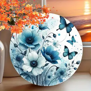 Hello Spring Blue Flower Round Metal Wall Decor Sign Perfect Holiday Gift For Home Cafe Apartment Restaurant Housewarming Mother Day Birthday