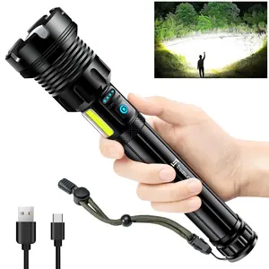 P90 RechargeableFlashlight,High lumens Long range, LED 7 Modes with COB Work Light, Zoomable,IPX7 Waterproof Flashlights,for Emergencies Hiking Camping Torch