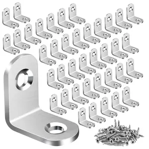 40pc Stainless Steel L-Brackets - Small 0.79" Corner Braces with 80 Screws for Shelves Furniture