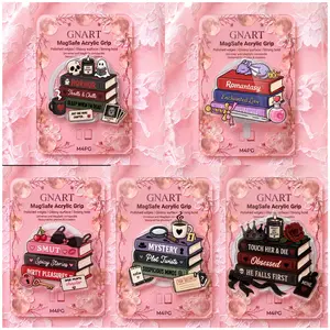 Horror Bookish MagSafe Acrylic Phone Grip, Spooky Thriller Novel Reader Phone Holder, Cute Ghost and Skull Stack of Books Phone Stand, Pastel Goth Halloween Phone Accessory, Gift for Bookworms
