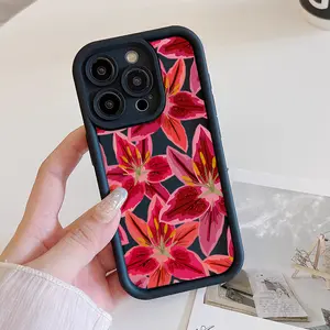 Softcase for iPhone11/12/13/14/15/16/promax/x/xs/xr/xsmax CaseVibrant pink lilies pattern Anti-Fall Shockproof Protective Slim Cover