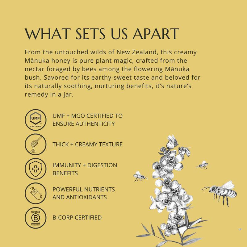 BeeNZ Raw Manuka UMF20+ (MGO 826+) Honey - Pure New Zealand Manuka Honey, No Sugar Added, Natural Sweetener & Superfood for Wellness, Immunity and Skin Care Support - Bold earthy mineral flavor. Healthy