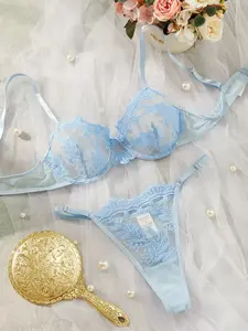 Embroidered Lingerie Set, French Romantic Style, Floral Patchwork Mesh, Adjustable Straps, Fitted, Perfect for Dates and Anniversaries, Embroidery, Underwear, Feminine