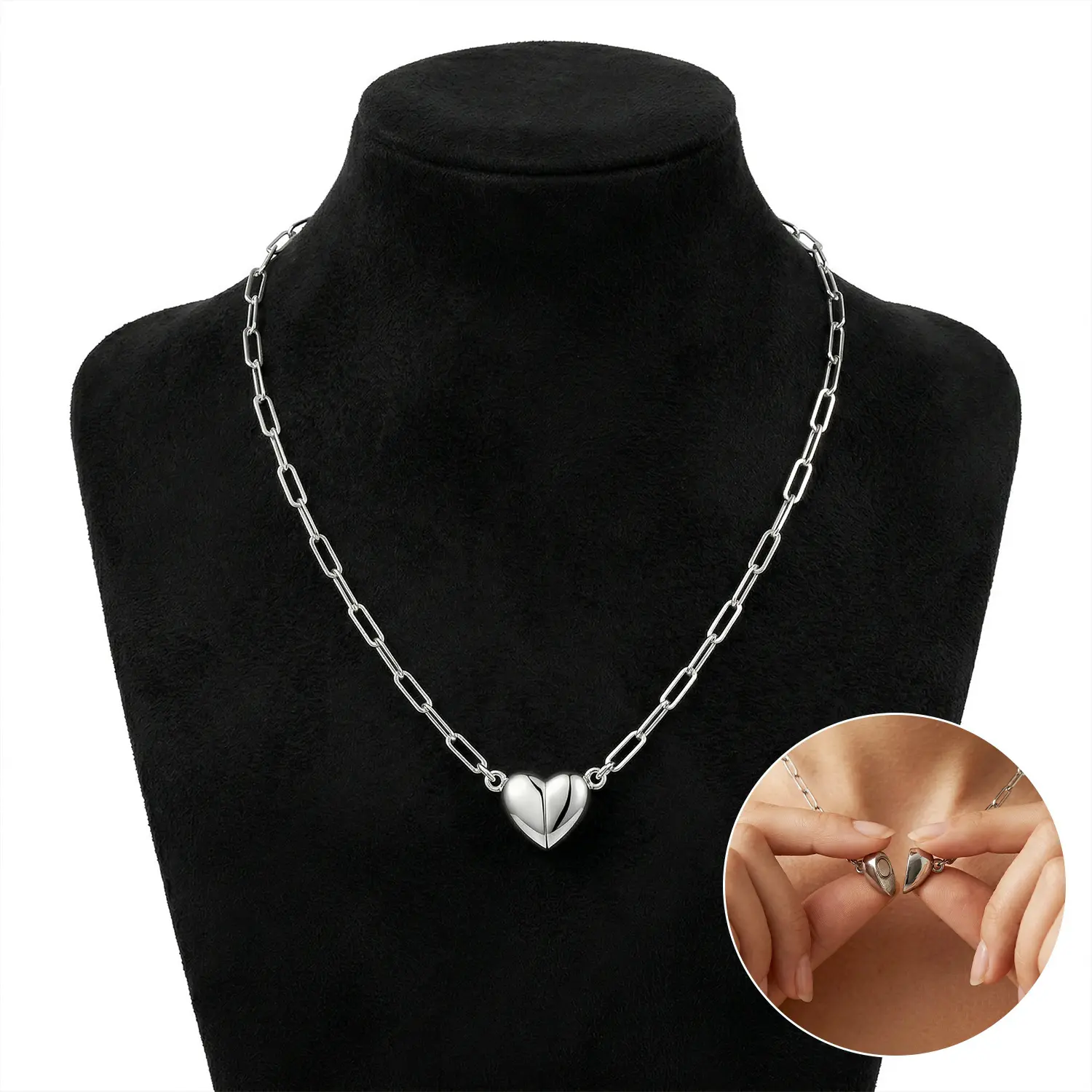 HOTSIAD Women's Magnetic Heart Pendant Necklace, Dainty Fashion Choker, Exquisite Jewelry Gift, Heart Accessory Necklaces for Daily-Party Wear, Ideal for Mother’s Day-Anniversary-Valentine’s Day