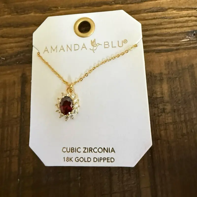 Cubic zirconia necklace with a garnet