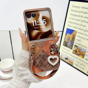 High-Quality Protective Contrast Plaid Phone Case Cover for Moto Razr 60 Ultra/razr 50 Ultra, Includes Handheld Strap, Anti-Slip Folding Design, for Cellphone