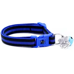Thin Blue Line Blue Stripe Breakaway Safety Cat Collar With Jingle Bell & Charm by Pugs2Persians Police Cop Law Enforcement