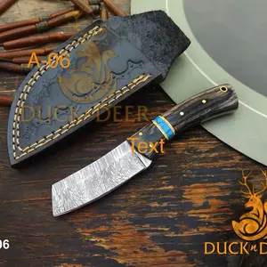 5.75" Damascus Steel Fixed-Blade Mini Knife - Non-Slip Wood Handle, Durable Leather Sheath, Camping Survival Gear, Anniversary Gift for Husband, Christmas Present, Father’s Day Gift