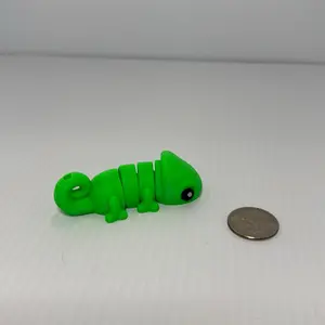 3D Printed Green Chameleon Figurre - Green Color, Green Base, Unique Design, Lightweight and Durable Material