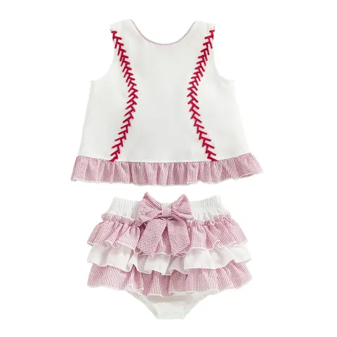 Baby Girls' 2-Piece Casual Lullaby Polyester Clothing Set - Infant Short Sleeve Ruffle Embroidery Tank Top & Shorts, Maternity Gift for 0-3 Months, 12-18 Months