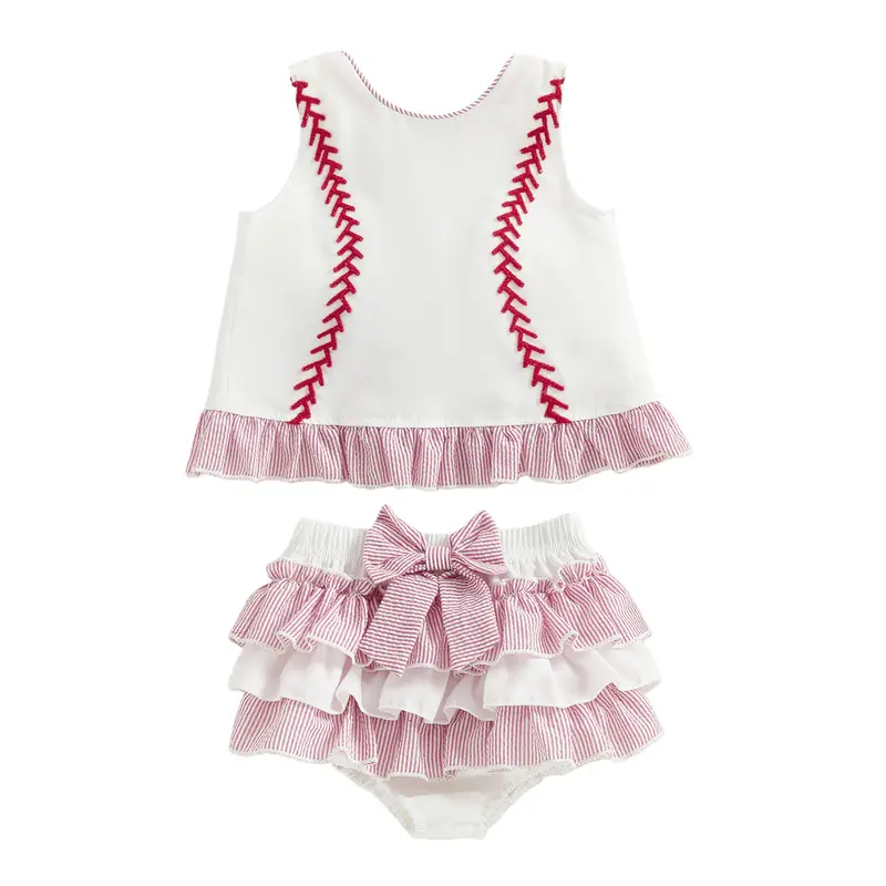 Baby Girls' 2-Piece Casual Lullaby Polyester Clothing Set - Infant Short Sleeve Ruffle Embroidery Tank Top & Shorts, Maternity Gift for 0-3 Months, 12-18 Months