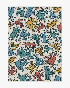 Block Party Multicolor Flatwoven Rug by Keith Haring
