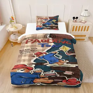 Whimsical Paddington Bear Comforter Set(2/3-Piece, 1 Comforter + 1-2 Pillowcases, No Pillow Inserts), Classic Paddington Inspired Print, Soft Microfiber, Lightweight Warm Bedding, Ideal Gift for Kids & Family