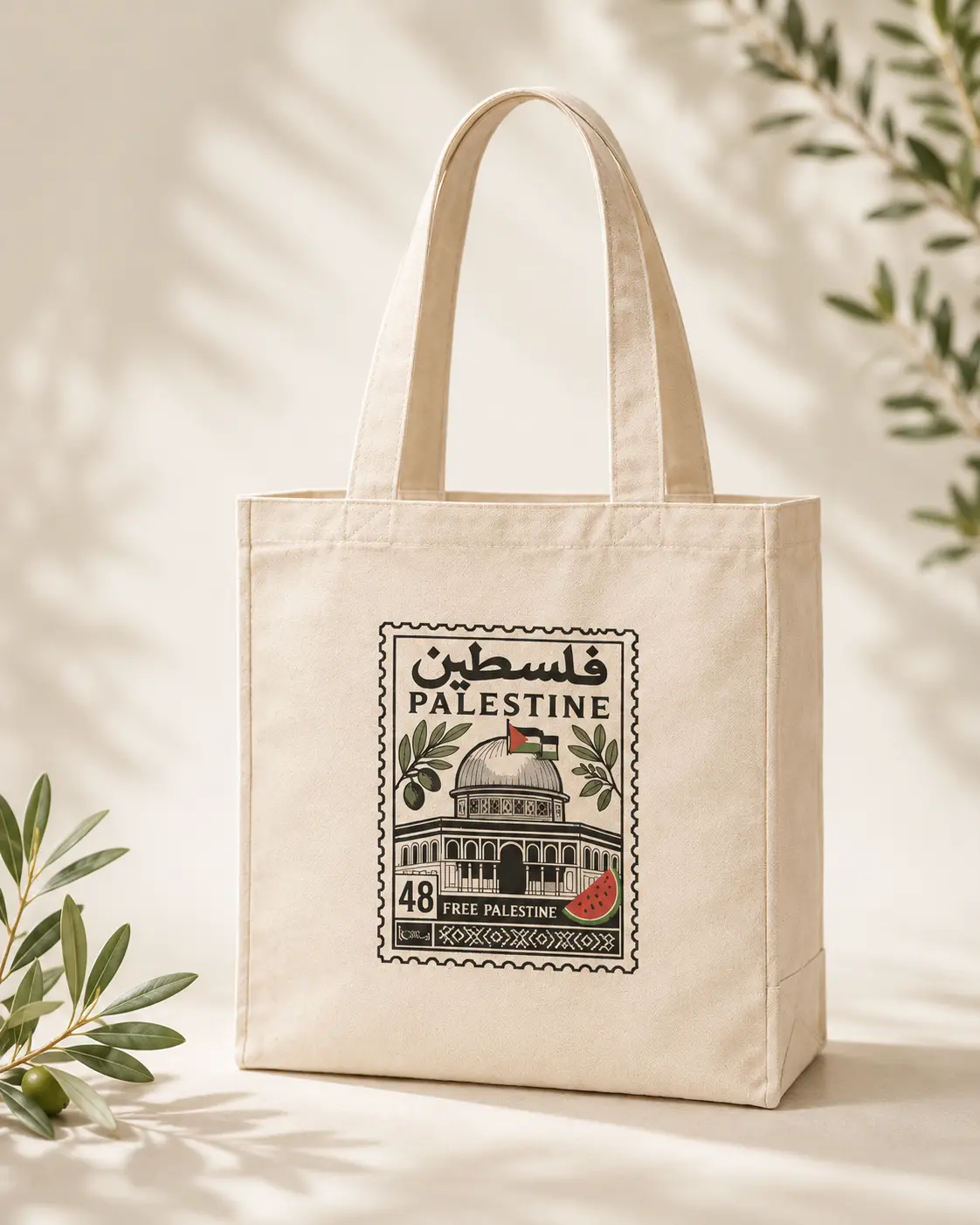 Women's Palestine Tote Bag - 13in x 12in x 3.5in, Basic Casual High-Capacity Tote Purse
