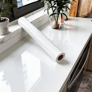 1PC Marble wall Paper （15.75"x78.7"inch）, Self-Adhesive Countertop Peel and Stick Wallpaper, Waterproof Removable Vinyl Film for Kitchen Countertops Cabinets Backsplash (Elegant White/Grey/Glossy White, Multiple Styles)