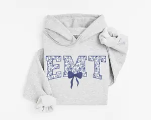 EMT Hoodie – Emergency Medical Technician Shirt – Paramedic, First Responder & Coquette Bow EMT Design Cotton Crewneck