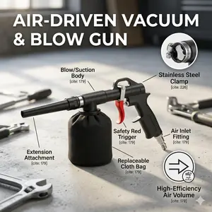 Multi-Function Pneumatic Air Vacuum & Blow Gun Kit | 2-in-1 Dust Cleaning & Inflation Tool for Workshop, Garage & Auto Detailing