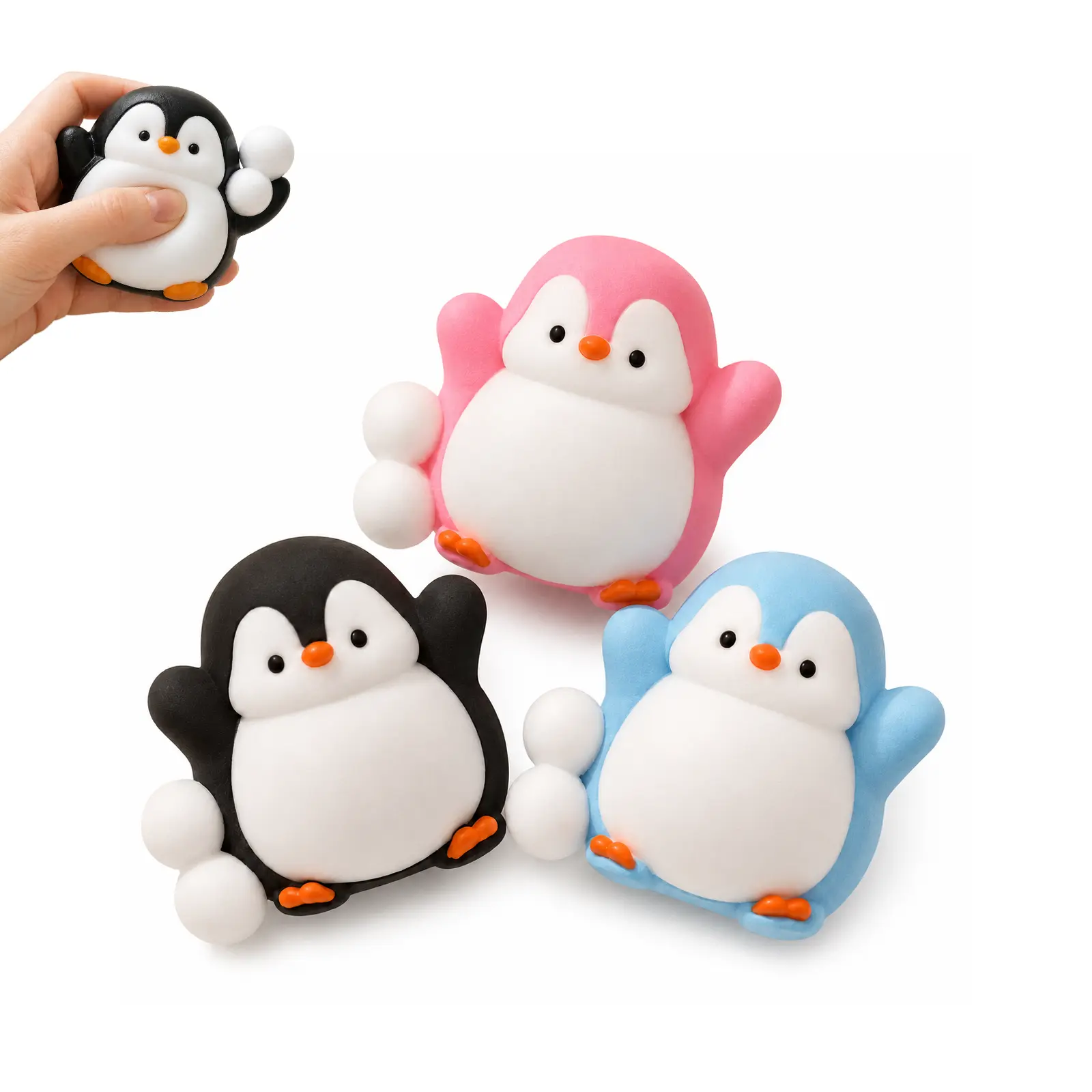 3-Pack Colorful Penguin Squishy Toys, Soft Slow-Rise Squeeze Fidget Toys with Cute Snowball Details for Kids Teens Adults, Desk Toy & Gift
