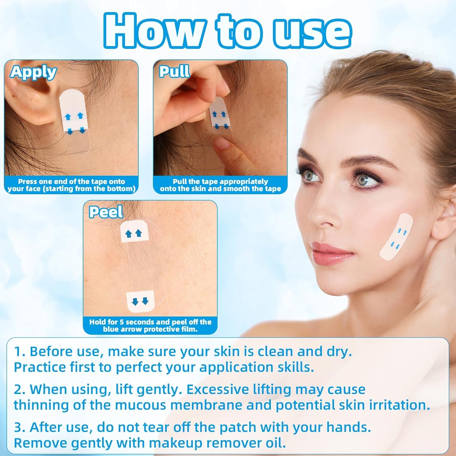 160pcs Face Bande Lifting Tape, Invisible Neck Lift Patches Firming Neck and Facial Contour Facelift Tape Waterproof Adhesive Tightening Strips Visage for Double Chin, Jowls, Eyes & Sagging Skin