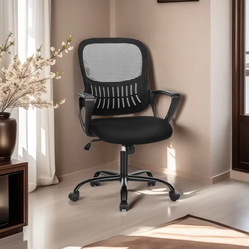 Black Tall Drafting Office Chair with Adjustable Footrest Ring, Ergonomic Lumbar Support, Flip-Up Armrests, Foam Padding - Seat Height 23-28.9" (23 inches to 28.9 inches), Quick Assembly Required for Standing Desks & Regular Desks