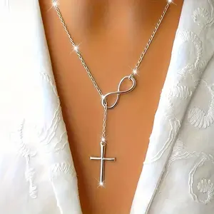 1 Infinity Symbol + Cross Silvery Necklace, Simple and Lucky, High Quality, Non-allergenic and Non-fading, Suitable for Daily Wear, Party Gifts, Both Men and Women Can Wear