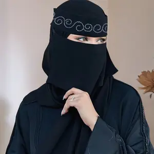 1PC Muslim Solid Black Single-Layer Niqab | Women's Rhinestone Face Veil | Standalone Wear Without Hijab
