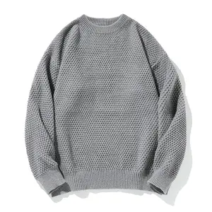 Men's Solid Color Vintage Pineapple Pattern Coarse Wool Crew Neck Pullover Sweater Simple Fashion Men's Knitwear Base Shirt Plus Size Top for Autumn Winter Daily Wear Gift for Him