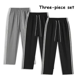 3-Pack Athletic Track Pants with Side Stripes, Unisex Loose Straight-Leg Casual Pants, Elastic Waist Comfortable Trousers