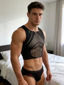 Men's Sexy Fishnet Costume Set, Hollow Out Transparent Nightclub Performance Clothing, Seductive Party Wear, Adult Erotic