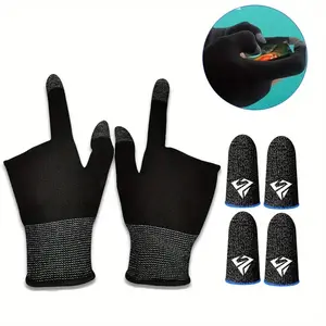 Gaming Gloves Bundle — 1 Pair Touch Screen Gloves + 2 Pairs Finger Sleeves, Anti-Sweat Breathable Conductive Set, High Sensitivity Mobile Game Controller Grip for PUBG CODM MLBB, Compatible with iPhone Samsung iPad All Smartphones, Gaming Accessories