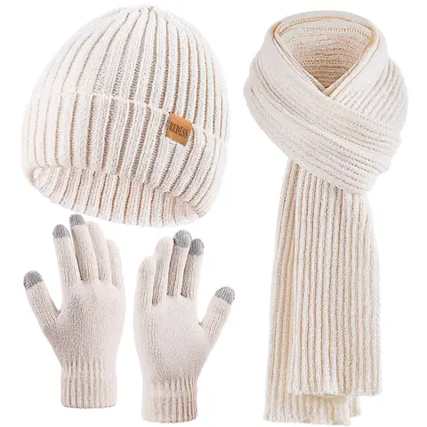 REDESS Women's 3PC Winter Cold-Resistant Knitted Hat, Scarf & Gloves Set - Soft Warm Fabric, Daily Outdoor Use, Christmas Gifts for Enhanced Warmth