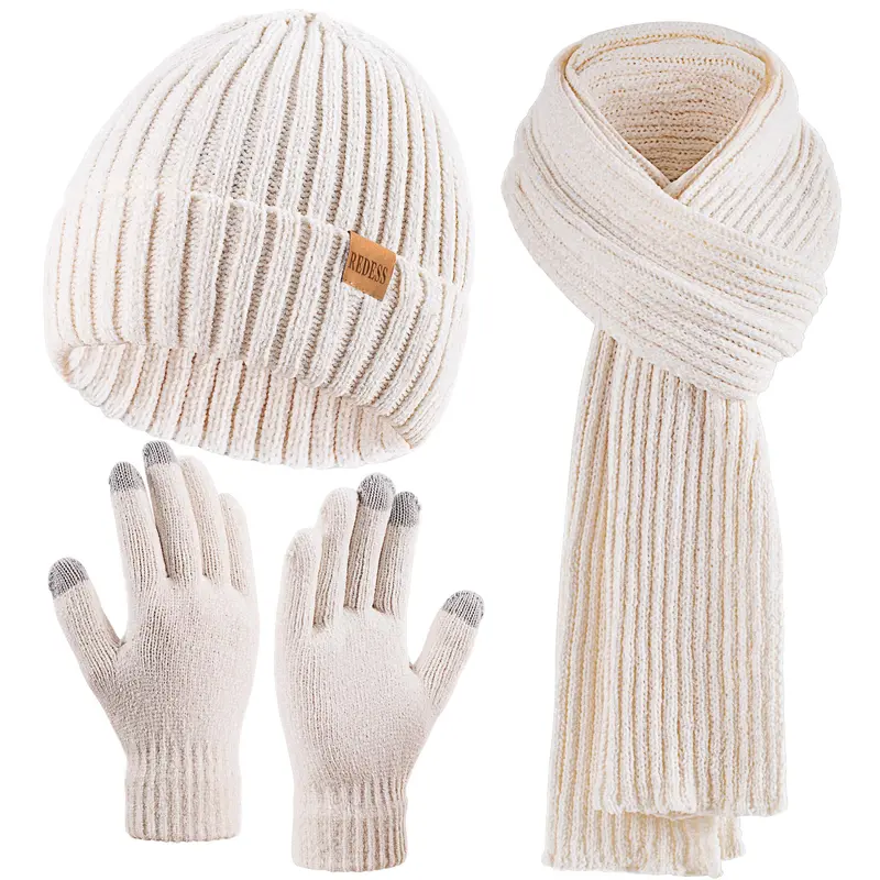 REDESS Women's 3PC Winter Cold-Resistant Knitted Hat, Scarf & Gloves Set - Soft Warm Fabric, Daily Outdoor Use, Christmas Gifts for Enhanced Warmth