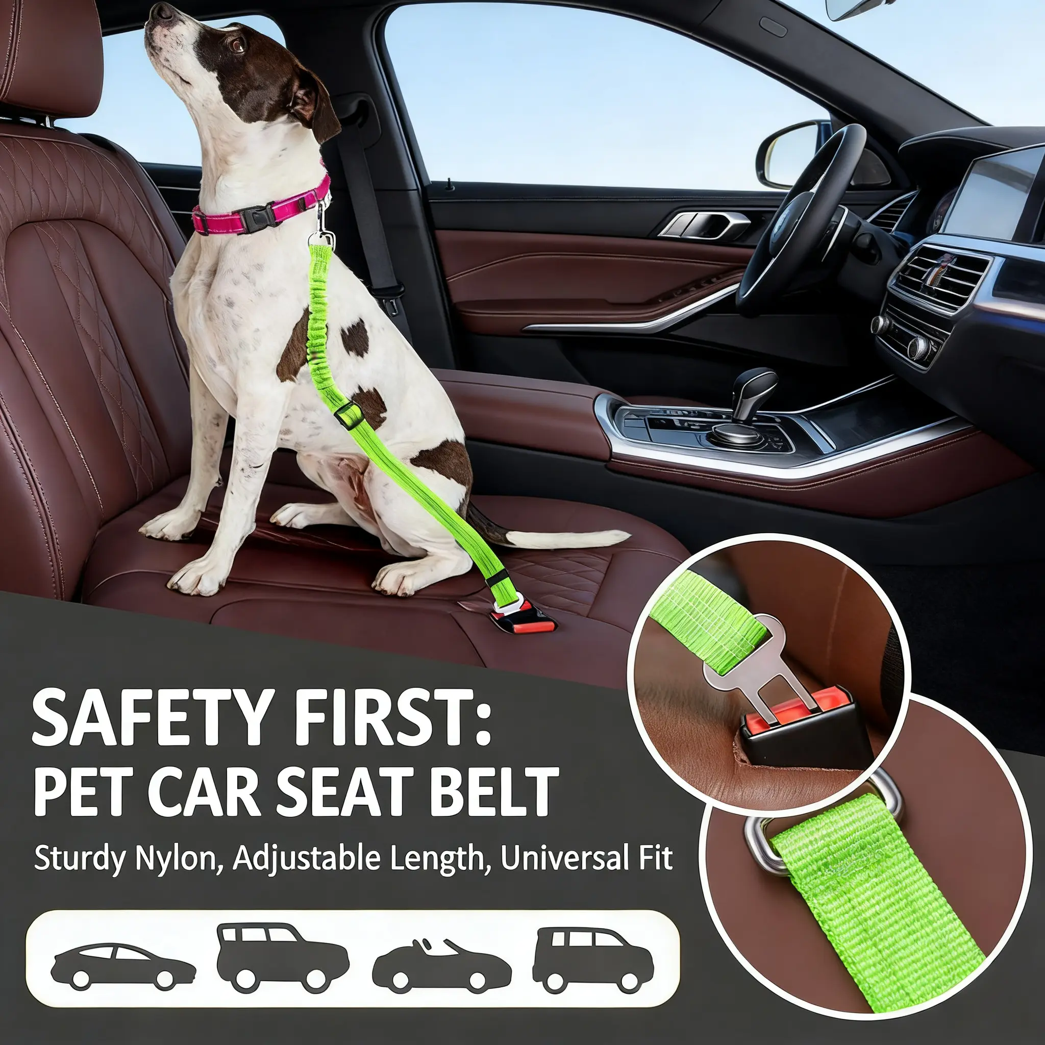 Dog & Cat Car Safety Harness with Safety Leash Included - Adjustable Headrest Restraint, Nylon Webbing, Elastic Buffer, Anti-Choking, Customized, Simple, USA Stock, Ships Tomorrow Pet Accessory for Peace of Mind