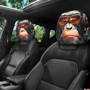 2-Pack Universal Fit Gorilla Print Dustproof No-Filling Headrest Covers, Fashion Car Accessories, Ideal Gifts for a Car Guy, Accessories For Car