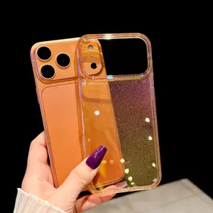 Fashion Transparent Glitter Anti-Drop Shockproof Lens Full Cover Case, High Style Aesthetic Unisex Phone Shell for iPhone 17/16/15 Series