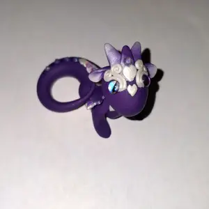 Polymer Clay Mini Dragon Purple Handmade Shelf Decor Statue Figure with Floral Accents and Blue Eyes