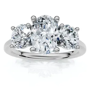 2Ct TWW Oval Lab Grown 3-Stone Diamond Engagement Ring in White or Yellow Gold