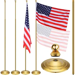 2 Sets Indoor Telescoping Flag Pole with Base  Ball Top Stainless Steel Telescoping Flagpole for Independence Day, 250th Anniversary, Office(Flag Not Included)(6.56 Ft)