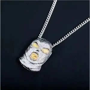 Fashion Hip-Hop Accessories Cubic Zirconia Matte Gangster Mask Pendant Unisex Necklace for Men and Women Trendy and Versatile customizable with engraved letters, logos or patterns