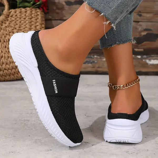OFIREND Women's Breathable Knit Mule Sneakers, Lightweight Slip-On Platform Walking Shoes with Shock-Absorbing Sole for Casual Wear, Shoe, Footwear, Polyester, Minimalist, Fabric, Round Toe, Everyday, Pvc, Backless, Knit Fabric, Ankle, Women's Shoes