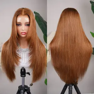 OQ HAIR Chestnut Brown Color Layered Cut Straight Glueless Wig Pre Cut 7x5 Lace Wear Go Wig Human Hair