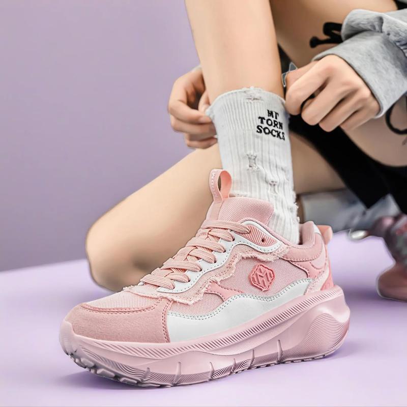 Women's Low Top Platform Casual Sneakers - Closed Round Toe, Chunky Sole, Lightweight Breathable Soft Mesh, Lace-Up, Cushioned Non-Slip, All Seasons, Christmas Holiday Season Daily Wear