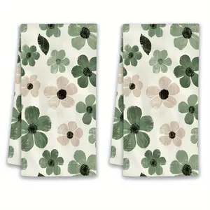 2pcs 23.6x15.7 In Sage Green Floral Farmhouse Kitchen Towels Reusable Dishcloths For Cooking Baking Cleaning Drying - Decorative Hand Towels For Home Bathroom Housewarming Gifts
