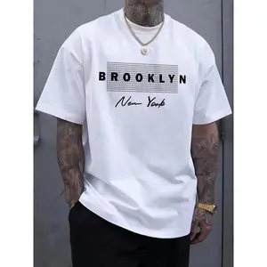 Cotton Short Sleeve T-Shirt MBDMBD Men's Brooklyn New York Graphic T-Shirt - Soft Regular Fit Casual Tee with Bold Black & White Print, Machine Washable Round Neck Streetwear, Everyday Fashion | Round Neck Tee | Comfortable Tshirt Knit Novelty Graphic T