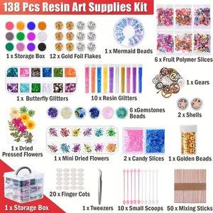 LEQU 138 Pcs Epoxy Resin Kit diy Crystal Drop Glue Mold New Starter Materials Kit Accessories Kit Glitter Glitter drop glue jewelry box Handmade diy accessories