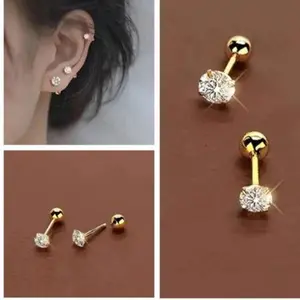 lucky sunday jewelry 3 Pairs Clear Cubic Stud Earrings Round Clear Cubic zirconia Stud Earring Pack Of 3/4/5 mm
