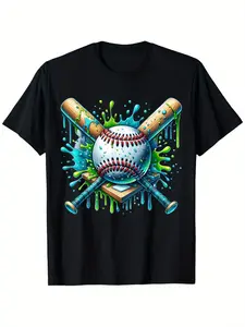 Baseball Dripping Ice Cream Drip Youth Boys Baseball T-Shirt for Boys Fashion Trend Bottoming Shirt Breathable, Casual Comfortable Top Streetwear Fashion Casual Summer Tee Crew Neck Short Sleeve T-Shirt Best Gift for Boy Girl