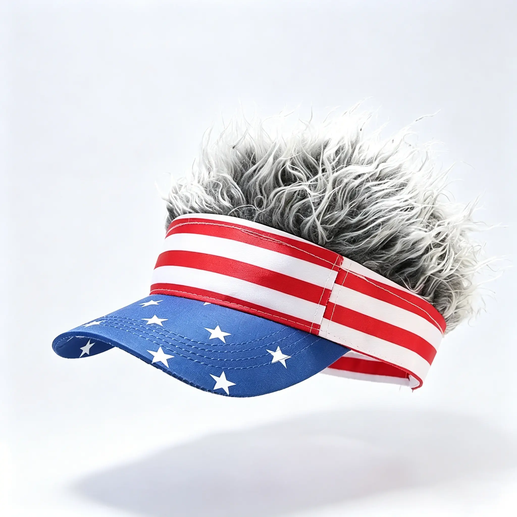 Patriotic Fake Hair Visor Hat for Men & Women – US Flag Sun Visor with Spiky Flare Hair Wig | 4th of July Independence Day Novelty Gag Gift Adjustable,summerwins